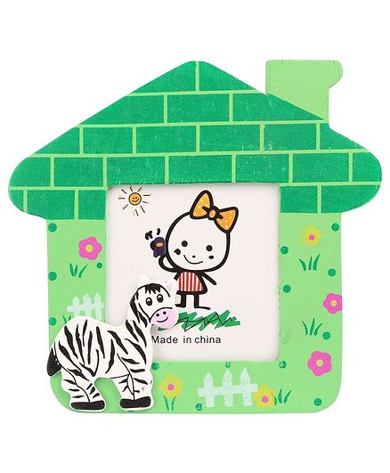 Zebra Motif Wooden Photo Frame House Shape - Green