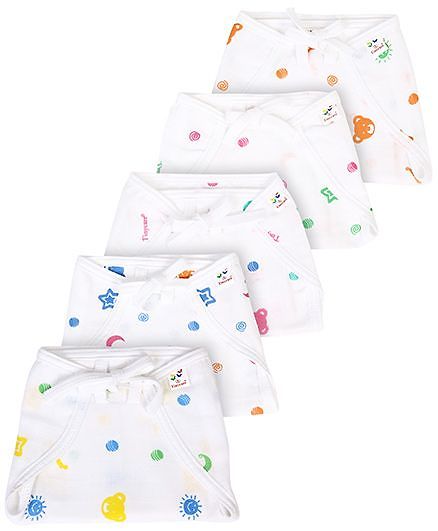 Tinycare Cloth Nappy Comfort Junior Large Print On White Base - Set of 5