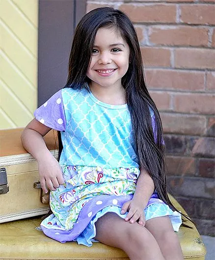 Little Miss Fairytale Quatrefoil Dress And Ruffle Shorts - Blue