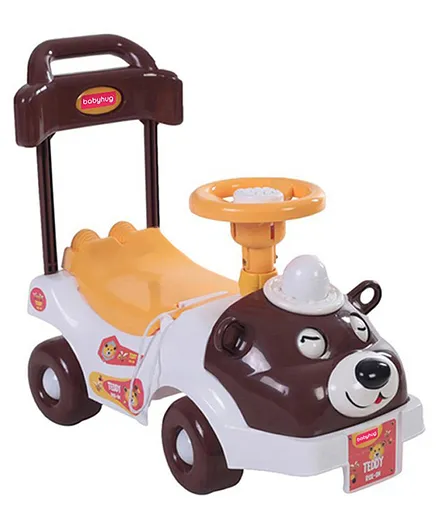 Babyhug Teddy Foot To Floor Ride-On With Steering Wheel & High Backrest - Brown