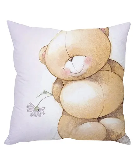 Stybuzz Teddy With Flower Cushion Cover White And Cream - FCCS00018