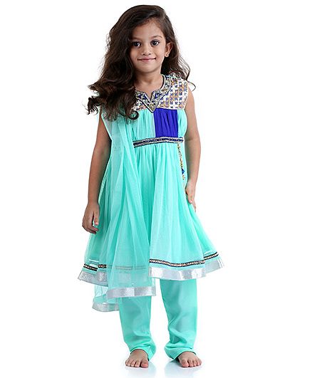 Babyhug Embroidered Anarkali Suit With Dupatta - Light Sea Green