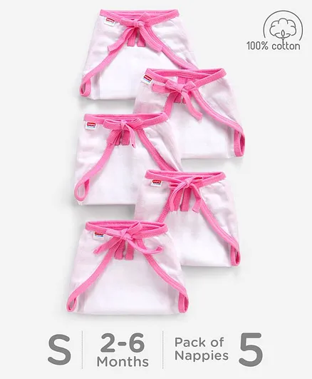 Babyhug Muslin Cloth Nappy Set of 5 Small - Pink & White