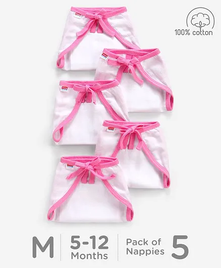 Babyhug Muslin Cloth Nappy Set of 5 Medium - Pink & White