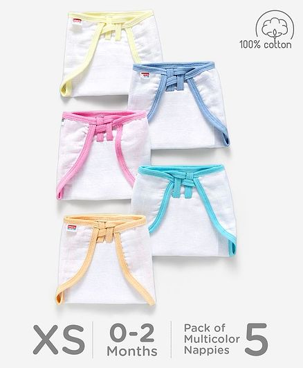 Babyhug U Shape Reusable Muslin Nappy Set Extra Small Pack Of 5 - Multicolor
