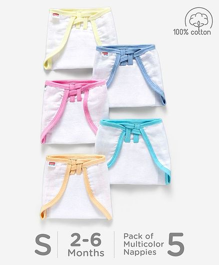 Babyhug U Shape Reusable Muslin Nappy Set Small Pack Of 5 - Multicolor