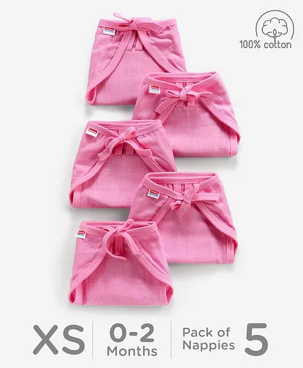 Babyhug Muslin Cloth Nappy Set of 5 Extra Small - Pink