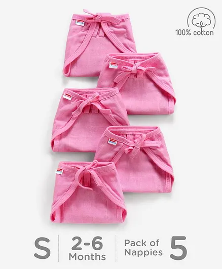 Babyhug Muslin Cloth Nappy Set of 5 Small - Pink