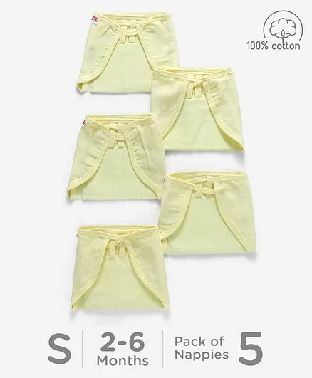 Babyhug Muslin Cloth Nappy Set of 5 Small - Lemon Yellow