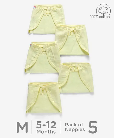 Babyhug Muslin Cloth Nappy Set of 5 Medium - Lemon Yellow