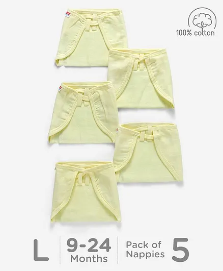 Babyhug Muslin Cloth Nappy Set of 5 Large - Lemon Yellow