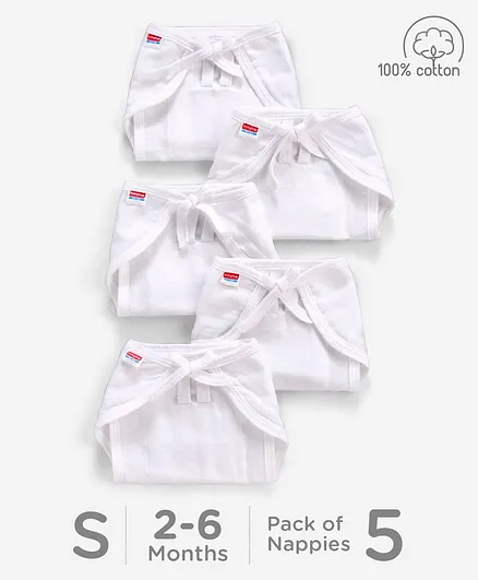 Babyhug Muslin Cloth Nappy Set of 5 Small - White