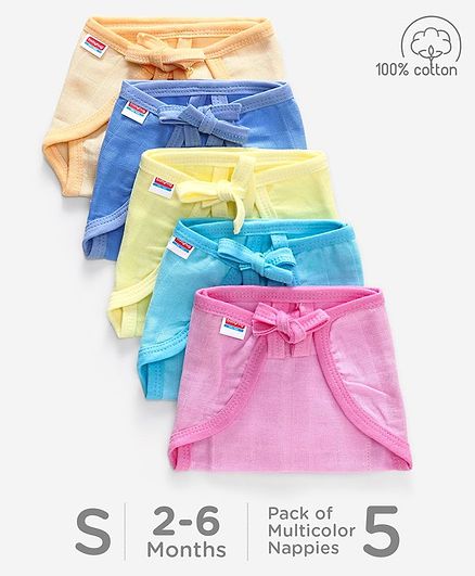 Babyhug U Shape Reusable Muslin Nappy Set Lace Small Pack Of 5 - Multicolor