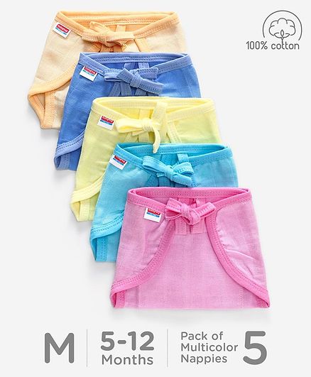 Babyhug U Shape Reusable Muslin Nappy Set Lace Medium Pack Of 5 - Multicolor
