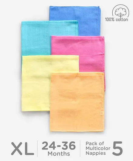 Babyhug Square Cotton Muslin Nappy Set Extra Large Pack Of 5 - Multicolor