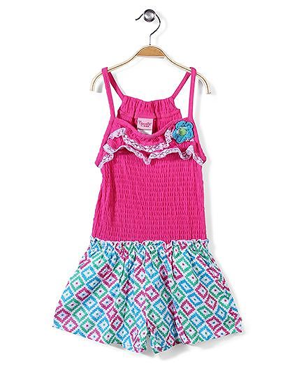 Nannette Crochet Flower on Chest Jumpsuit - Pink & Green