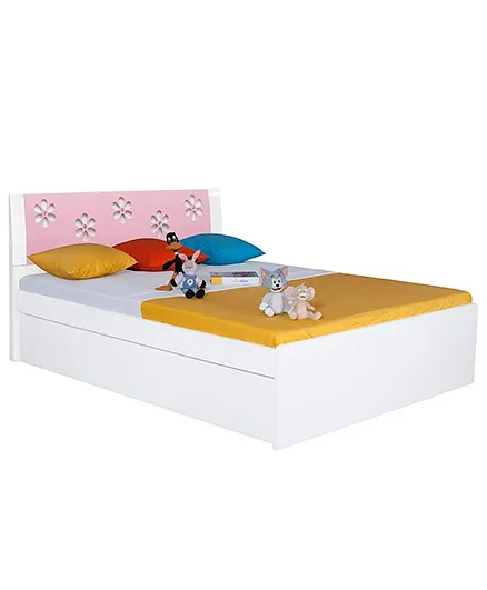 Alex Daisy Zest Wooden Queen Size Bed - White and Pink