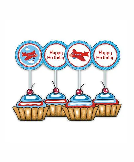 Prettyurparty Airlines Cupcake Toppers- Blue