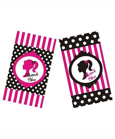 Prettyurparty Barbie Thankyou Cards- Pink and Black