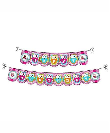 Prettyurparty Girly Owl Birthday Bunting- Pink