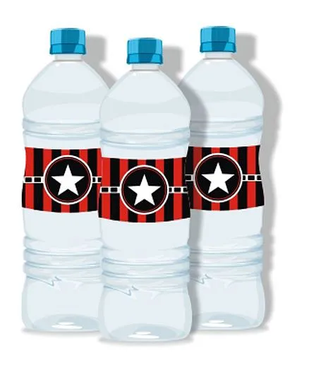 Prettyurparty Hollywood Water Bottle Labels- Black and Red