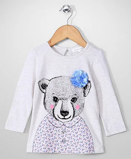 Pumpkin Patch Full Sleeves Top Floral Applique - Light Grey