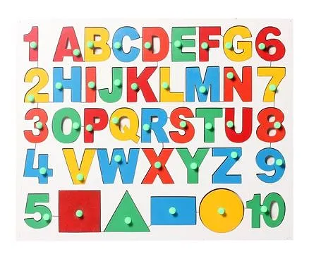 Little Genius Wooden English Alphabet With Number And Shapes Puzzle - Multicolor