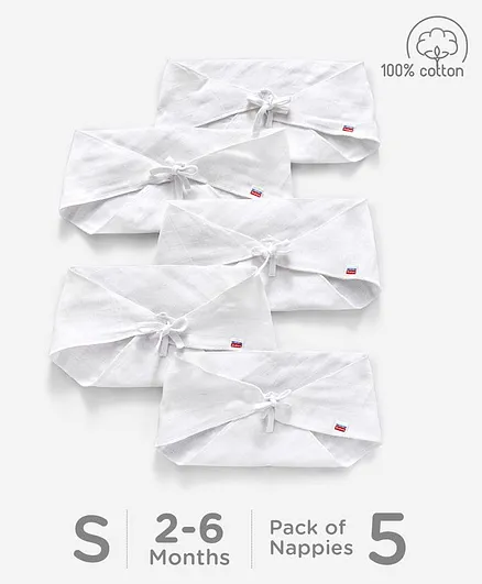 Babyhug 100% Cotton Triangle Cloth Nappies Small Set Of 5 - White