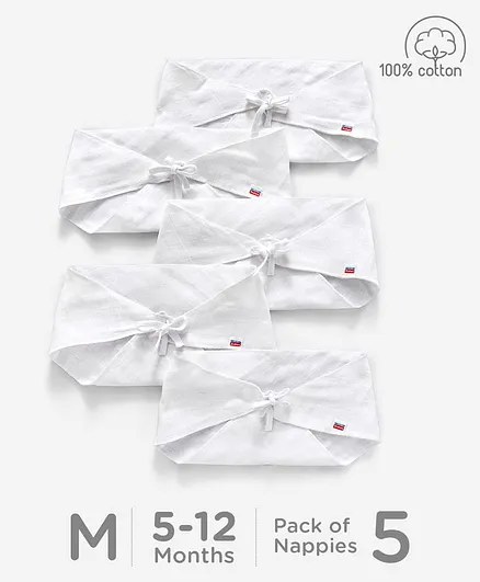 Babyhug 100% Cotton Triangle Cloth Nappies Medium Set Of 5 - White