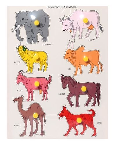 Little Genius Wooden Domestic Animals Puzzles - Multicolor