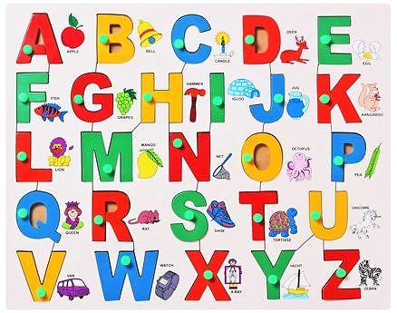 Little Genius - English Wooden Alphabet Picture Match With Knob
