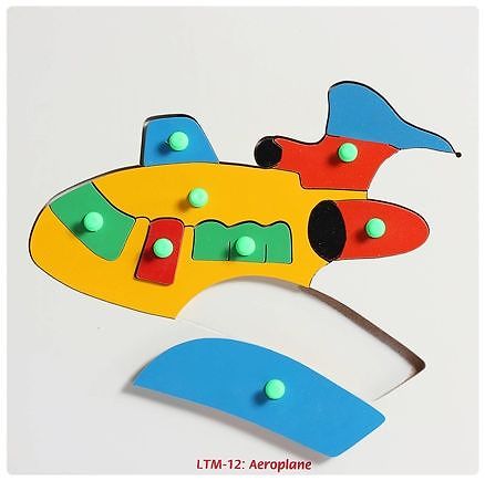 Little Genius Wooden Aeroplane Jigsaw Puzzle Multicolor -12 Pieces