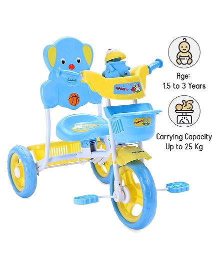 Babyhug Musical Froggy Tricycle With Front & Rear Basket - Blue