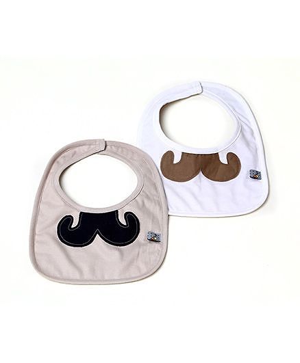 Mi Dulce An'ya Organic Cotton Bibs Moustache Desiggn Set of 2 - Beige White