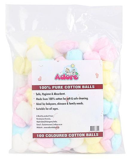 Adore 100 Percent Pure Cotton Balls Coloured - Pack of 100
