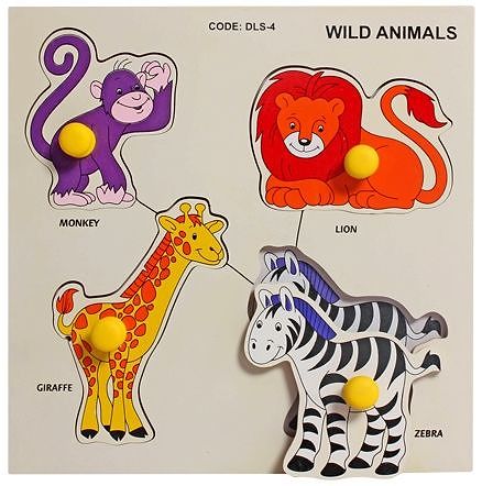 Little Genius Wild Animals Double Layer Small Knob & Peg Multicolor Puzzle - 4 Pieces
