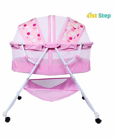 1st Step Bassinet cum Rocker with Storage Basket Balloon Print - Pink