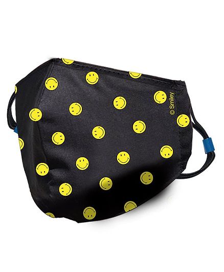 Quick Dry Anti Pollution Face Mask Smiley Print - Black