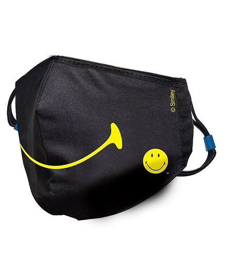 Quick Dry Anti Pollution Face Mask Smiley Print - Black
