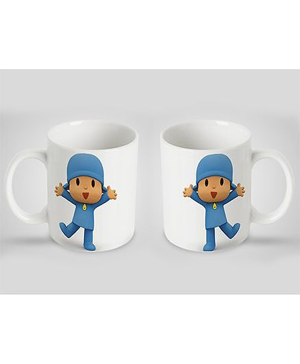 Stybuzz Kids Ceramic Mug Cartoon Print White & Blue 300 ml - Single Piece
