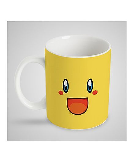 Stybuzz Kids Ceramic Mug Smiley Face Print White & Yellow - 300 ml