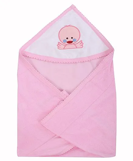 Tinycare Plain Hooded Towel Embroidery - Pink
