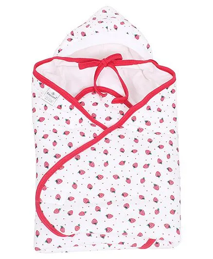 Tinycare Hooded Wrappper Strawberry Print - Pink