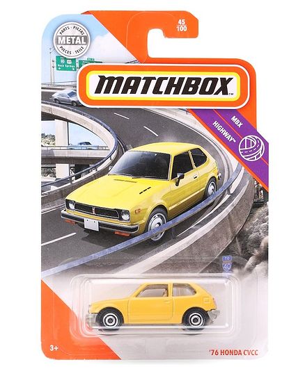 Matchbox Die Cast Free Wheel 76 Honda CVCC Car Toy - Yellow