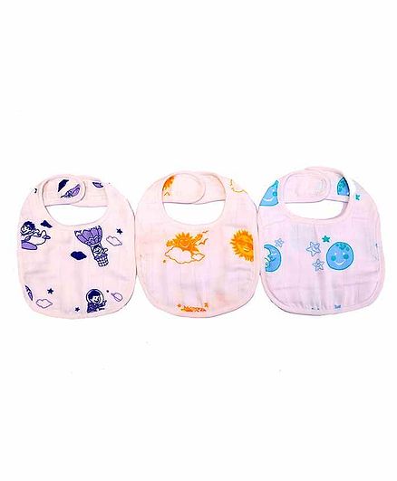 Kaarpas Premium Organic Cotton Muslin Large Bibs Pack of 3 - White Yellow Blue