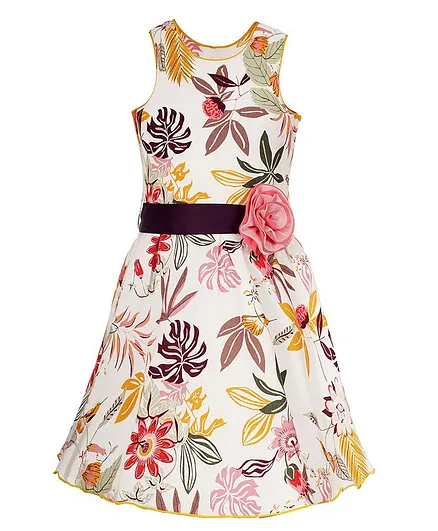 Naughty Ninos Sleeveless Flower Printed Flared Dress - White