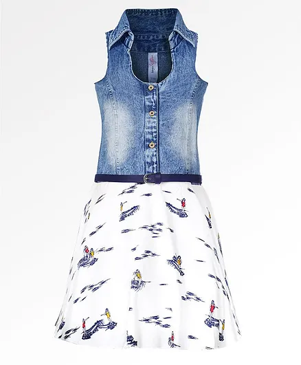 Naughty Ninos Sleeveless Surfer Printed Flared Dress - Blue