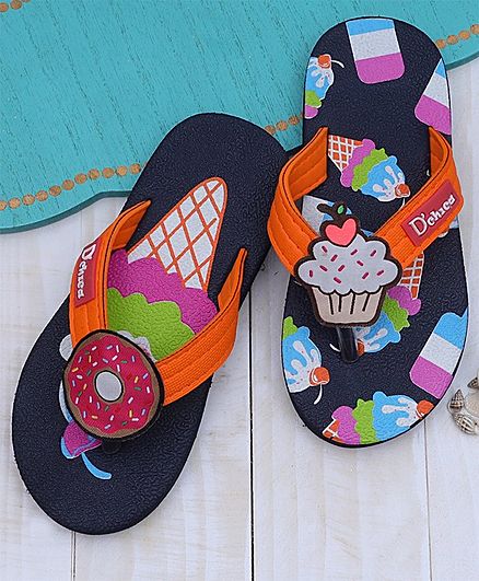 D'chica Ice Cream Print Flip Flops - Blue