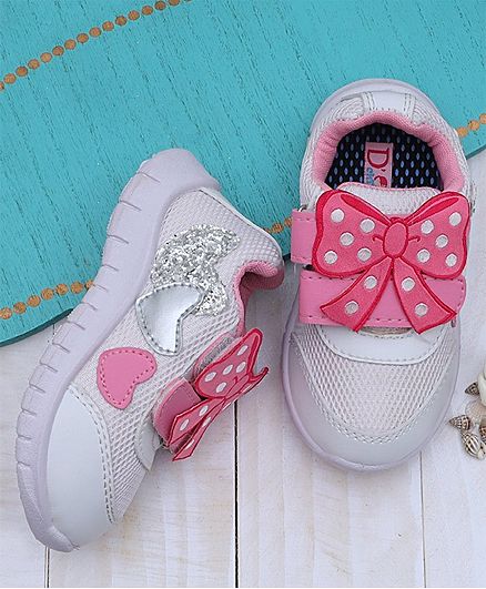 D'chica Heart Detailed Bow Print Shoes - Pink