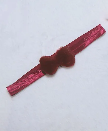 BABY Charm Fur Bow Elastic Headband - Wine Red